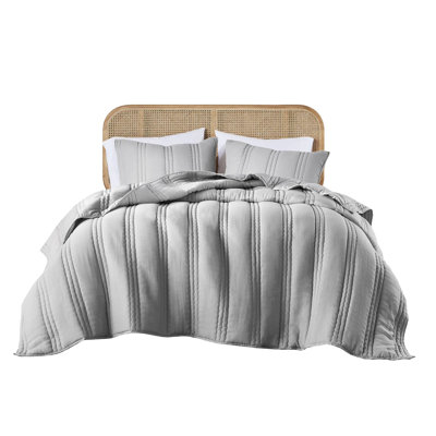 Gray 3 Pcs King/ King Gauze Quilt , Soft Bedding, Channel Quilting Design, Crinkle Look, And Skin - Safe, , Machine Washable, Proof Filling, , Labeled, Wash