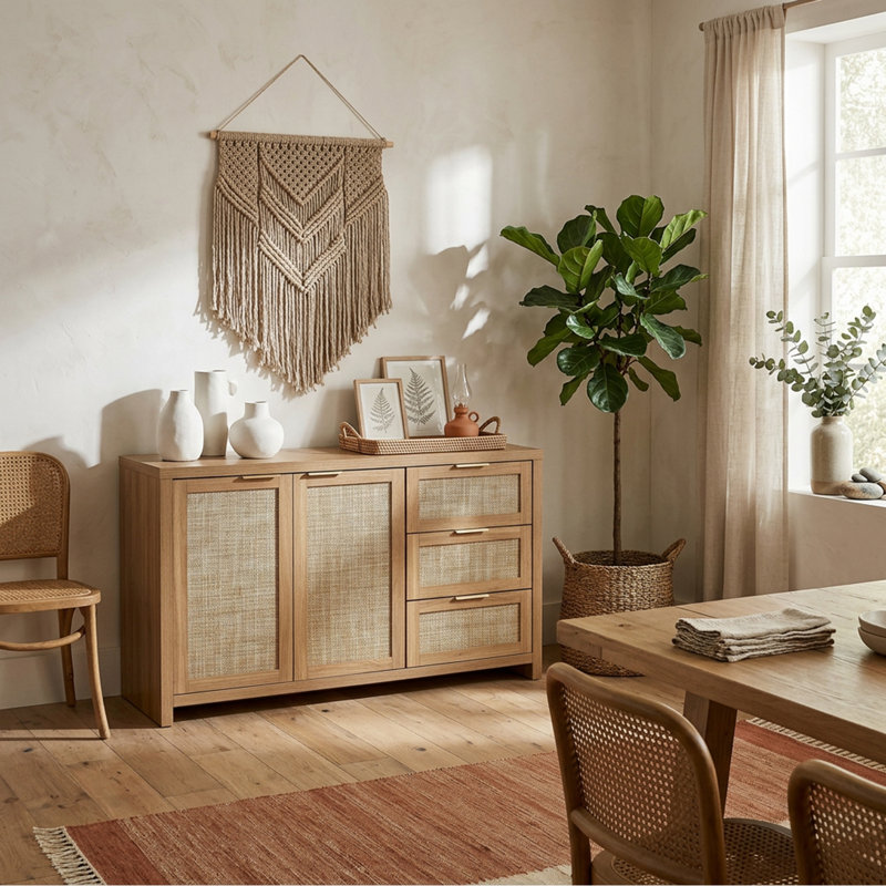 Arianna 51" Sideboard with 3 Drawers, Natural Oak