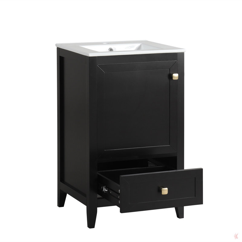 20" Bathroom Vanity With Sink, Bathroom Cabinet With Soft Closing Door, Storage Rack And A Drawer, Black