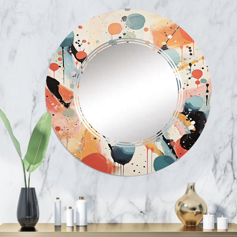 Freidrick - Miroir mural rond Mid-Century, 32 po x 32 po