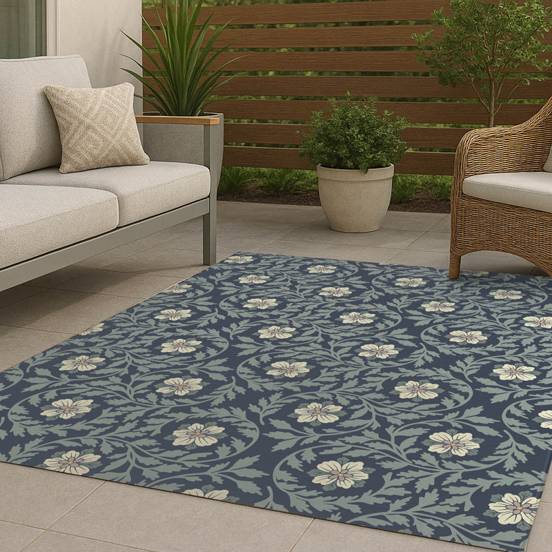 Gracey Decorative Non-Slip Outdoor Are Rug, Rectangle 4' x 6', Navy