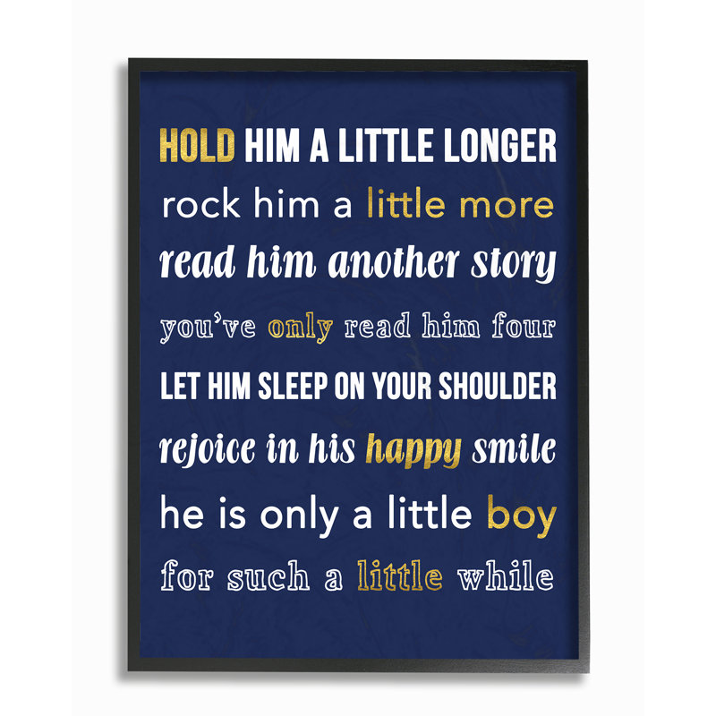«Hold him a petit long marine», art textuel surdimensionné, H 20 po x l 16 po, Giclée encadrée noir minuit