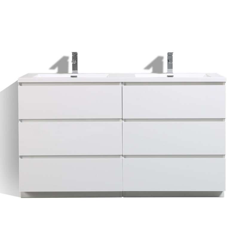 Ensemble de meuble-lavabo double 59 po Chelsei, Blanc très luisant