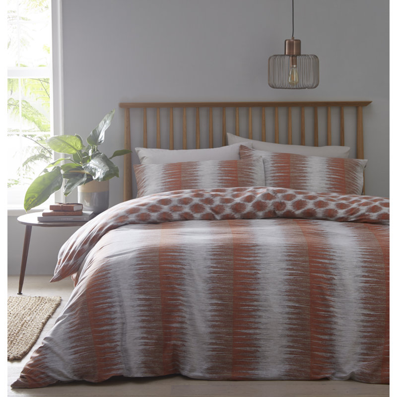 Jocquis Tribal Inspired Easycare Reversible Duvet Cover Set, Super King - 2 Standard Pillowcases, Terracotta