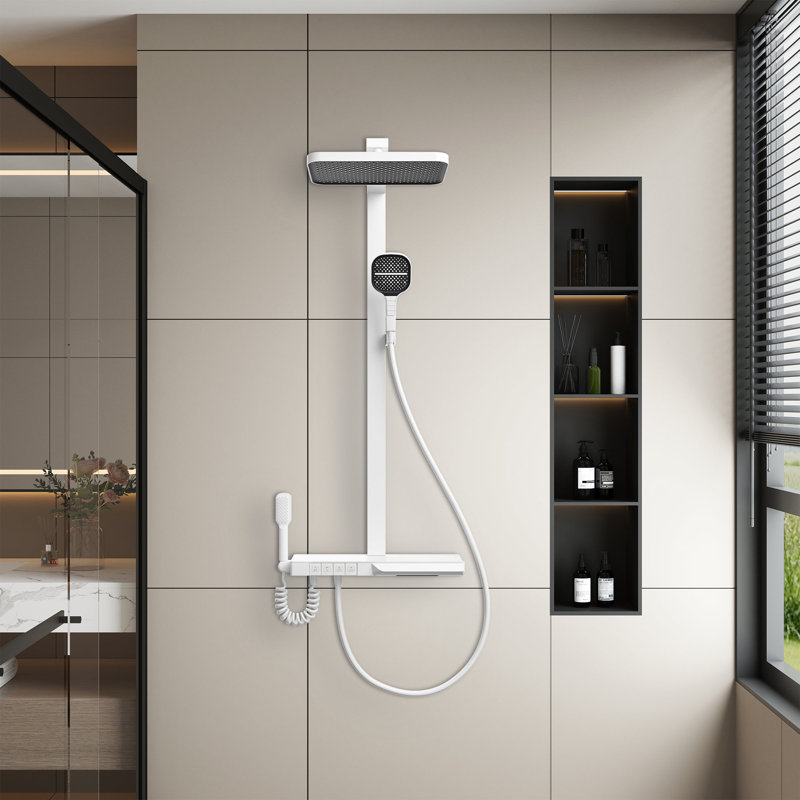 4-Functiom Shower Faucet System Set with Handheld Spray (Rough-in Value Included), White