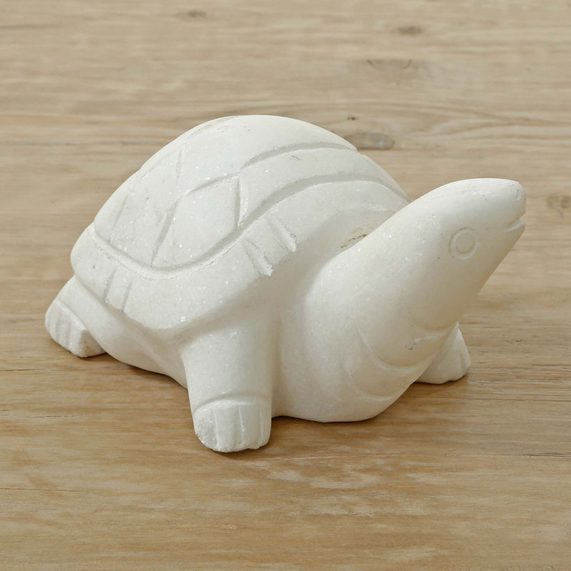 Lily's Living 5.5" W White Marble Turtle Statue (Set Of 2), Indoor Outdoor Décor Sculpture Accessory