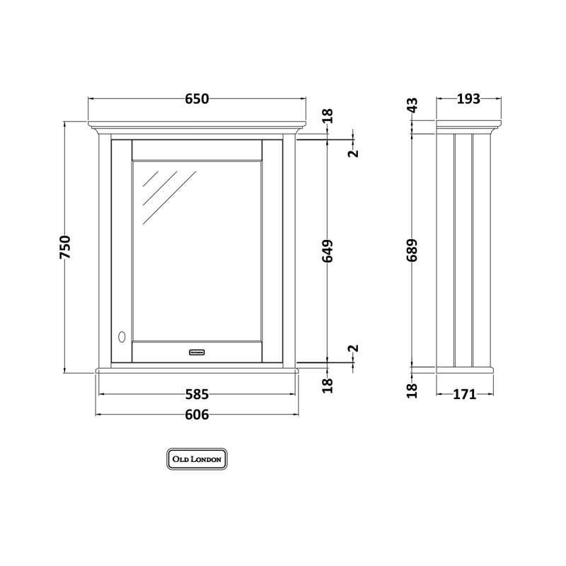 Old London 650mm W 750mm H Surface Framed Medicine Cabinet Mirror 1 Adjustable, Storm Grey