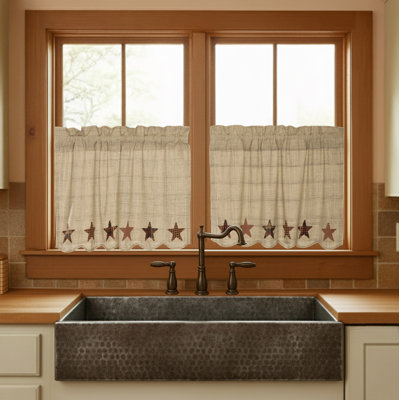 Abilene Star Solid Color Cotton Scalloped 36'' Cafe Curtain