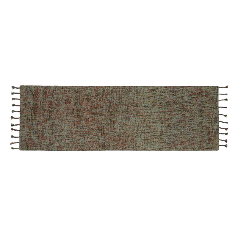 Tapis vert en laine touffeté à la main Erric, Tapis de couloir 2 pi 6 po x 8 pi
