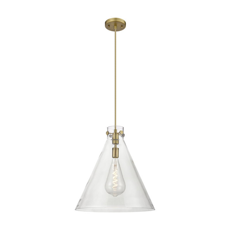 1 - Light Single Drop Pendant Pendant, Brushed Brass, Clear, 16.5" H x 14" W x 14" D