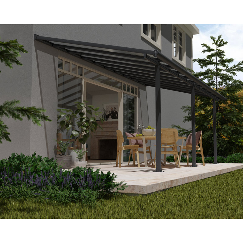 Auvent de patio en polycarbonate, Gris, 10 pi x 20 pi