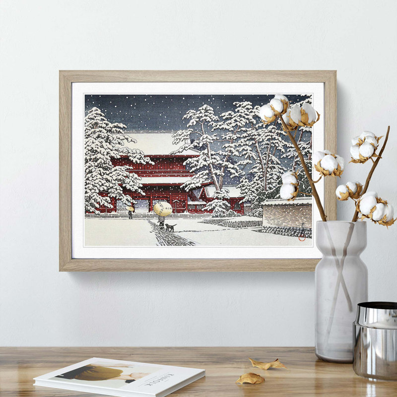 Zojo Temple in the Snow by Hasui Kawase - Picture Frame Art Print, Oak Framed, 48cm H x 65cm W x 2cm D