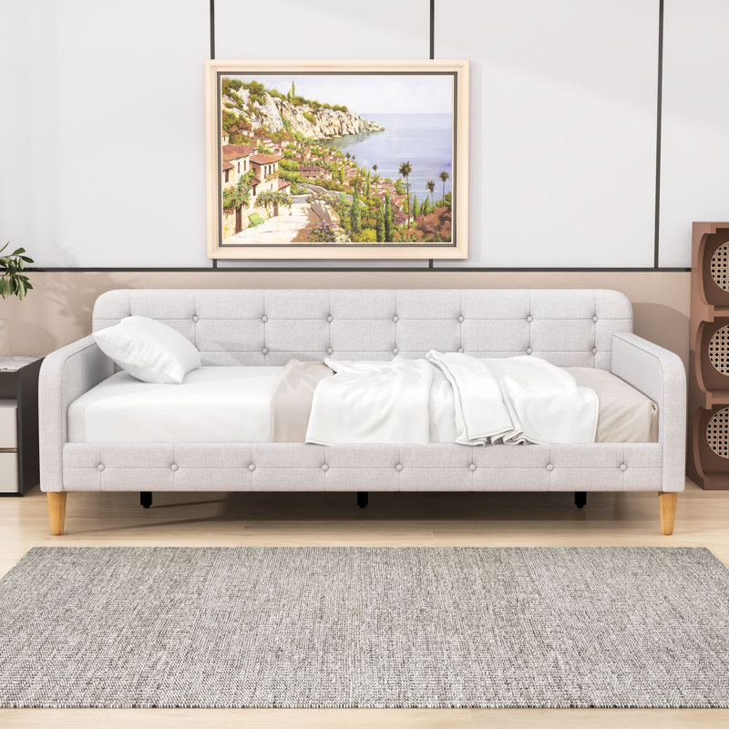 Hiromitsu Upholstered Daybed with Support Legs, Beige, Twin