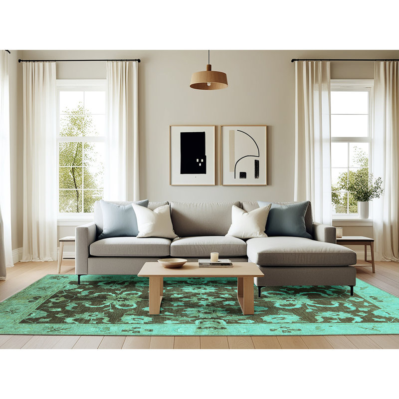 Tapis oriental bleu en laine / polyester tissé à la machine Danil, Rectangle 6 pi x 9 pi