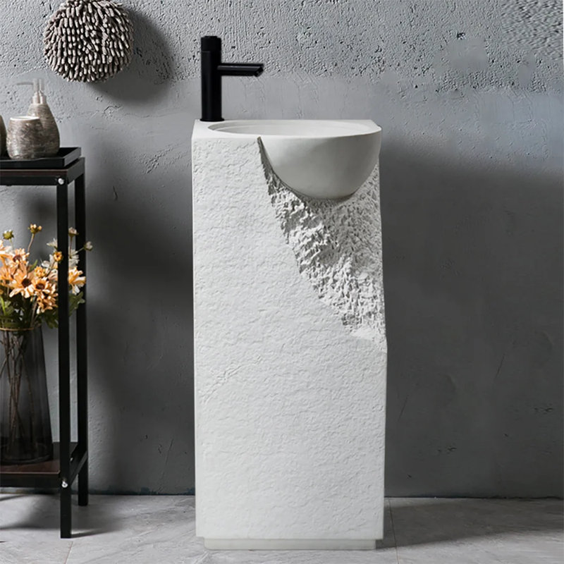 Lavabo de salle de bain piédestal circulaire en pierre 4,33 po Homary
