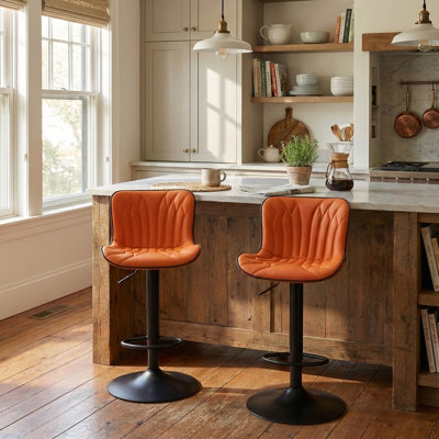 Denan Swivel Upholstered Faux Leather Adjustable Height Counter Stool with Iron Frame