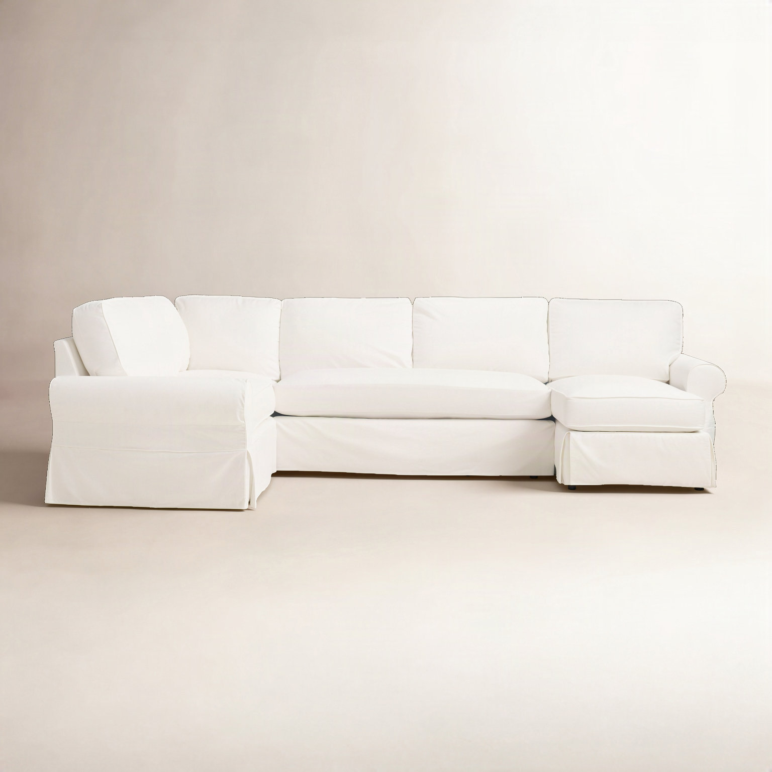 Porter Slipcovered U-Sectional, Bayou Off White Canvas, Right Hand Facing