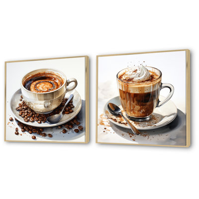 «Brown Watercolor Espresso I - Coffee», ensemble de 2 reproductions d'art sur toile
