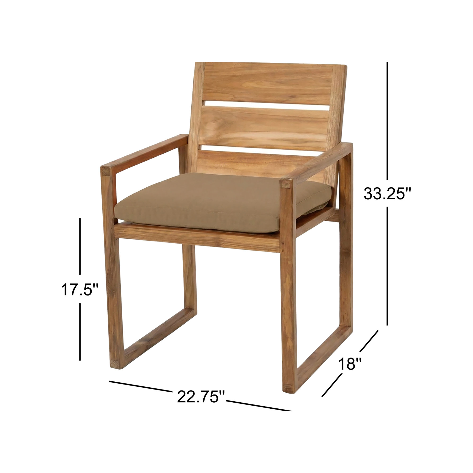 Uvita Teak Patio Dining Armchair with Cushion, Cocoa