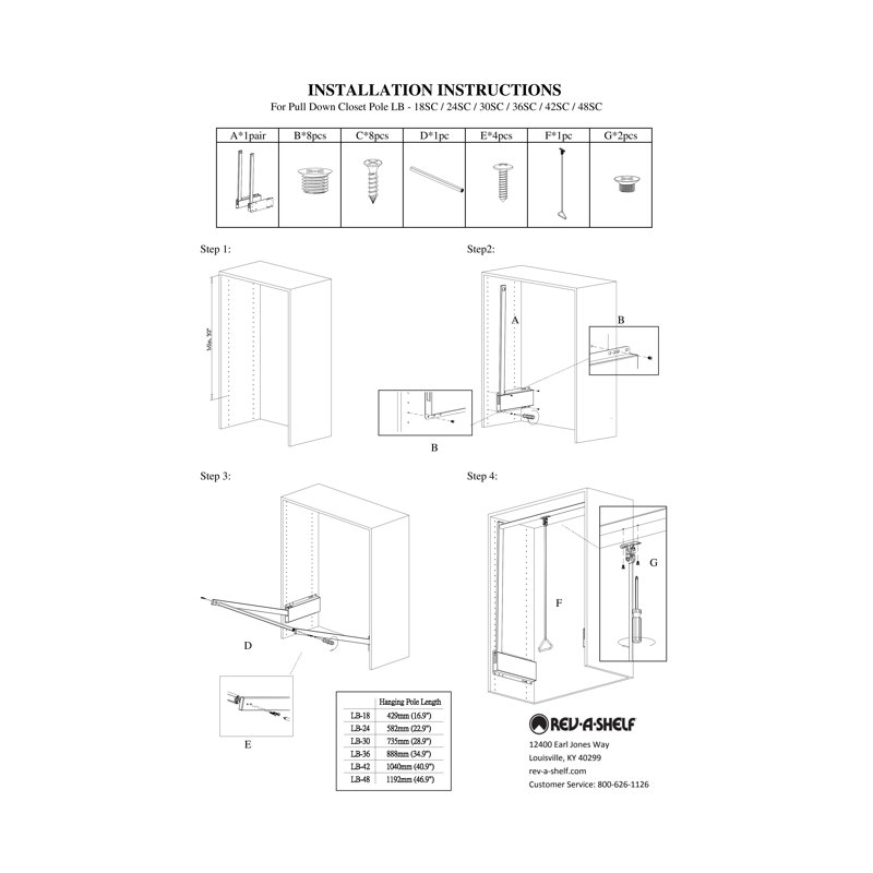 Adjustable And Trim-To-Fit Pull Down Closet Rod For Custom Closet Systems, Black