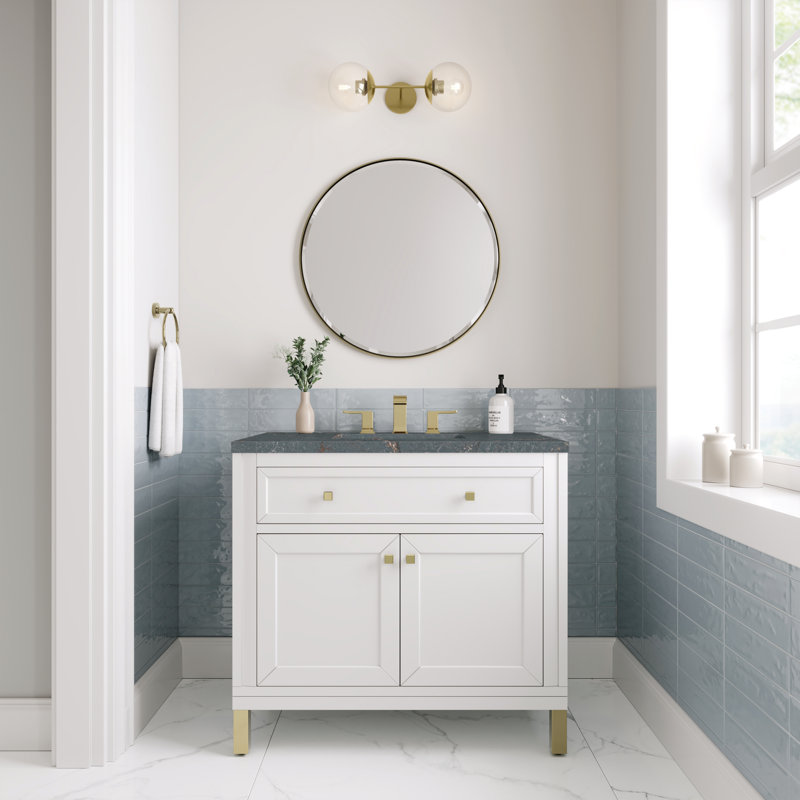 Meuble-lavabo simple l 30 po Chicago, Blanc lustré, 8 po, Bleu Parisien