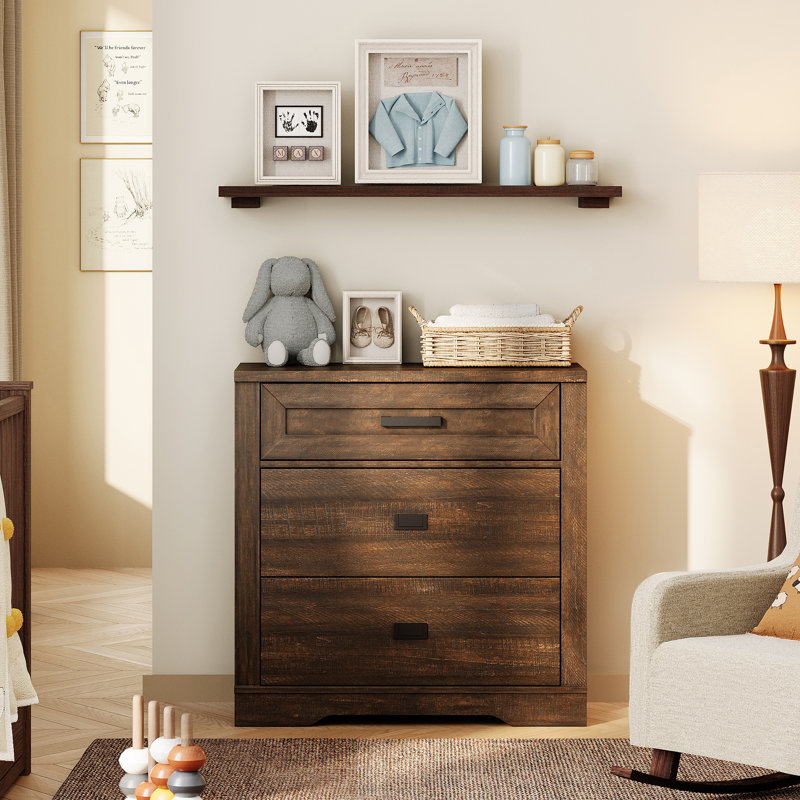 Laziza Modern Farmhouse Wooden 3-Drawer Dresser For Kids, Brown