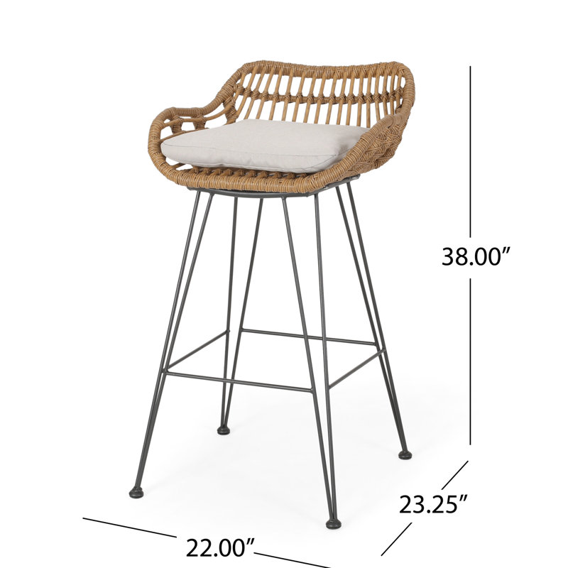 Deux fauteuils d'extérieur avec faux coussins d'eau - conception classique, siège de tabourets de bar de 28,75 pouces, finition grise