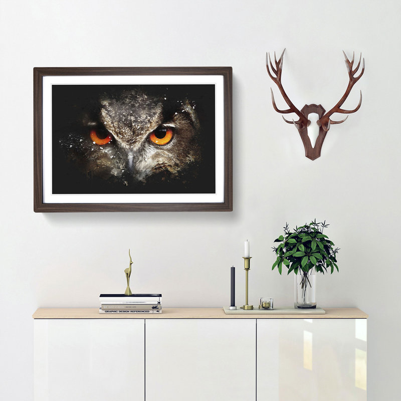 Great Horned Owl - Framed Print, 45cm H x 63cm W x 2cm D, Walnut Framed