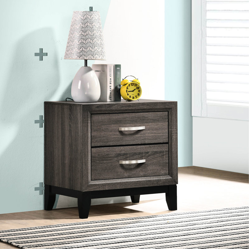 Table de chevet 2 tiroirs Grey Oak