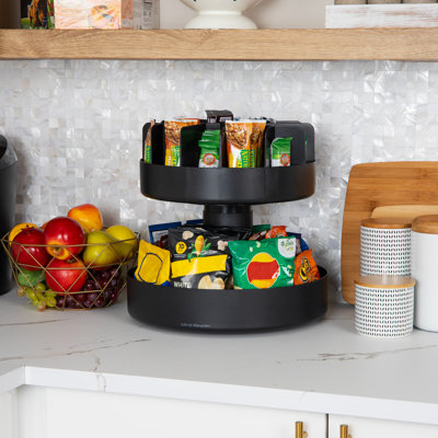  2-Tier Snack Carousel, Countertop Organizer, Snack Tray, Pantry, Breakroom, Kitchen, 14.25"Lx14.25"Wx14"H