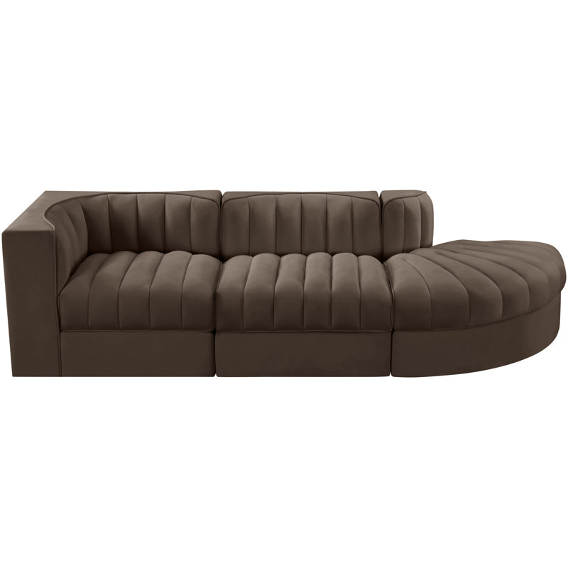 Tissu d'ameublement en velours Demars 3 pièces Canapé modulaire modulaire, Velours brun, 27" H x 112" W x 34" D