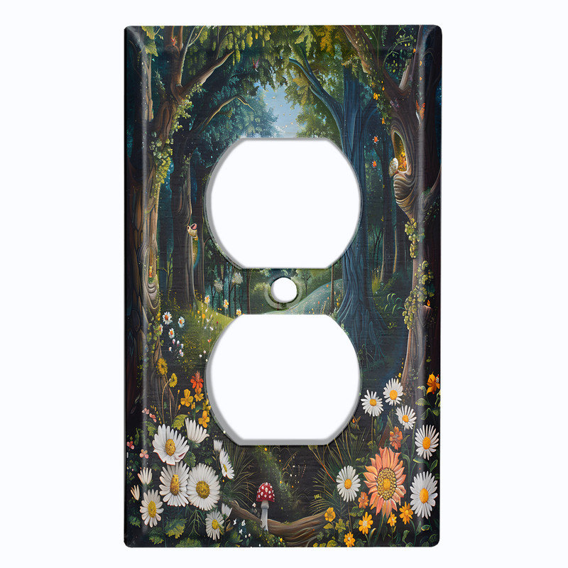 Couvercle de plaque d'interrupteur en métal; Recto verso standard US 1 bande - Forêt fantaisiste, #8 Single Duplex Outlet