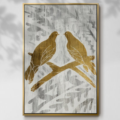 Deux tourterelles - feuille d'or, reproduction sur toile