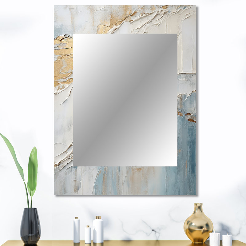 Minimalisme beige et gris vague Horizon II - grand miroir mural bord de mer, miroir unique beige, impression d'art en métal