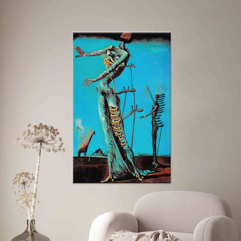 Toile imprimée: art mural en verre trempé girafe de Dali, toile noire encadrée 1P, H: 27,6 po x l: 19,8 po