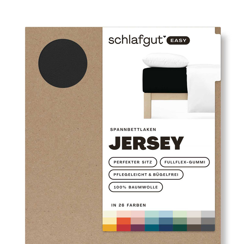 100% Cotton Jersey Knit Fitted Sheet, Off-Black, L 140 x 200cm - 160 x 200cm