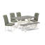 L'ensemble 6 pièces de table et chaises de cuisine contient une table rectangulaire en bois et 4 chaises Parson en lin gris avec banc, lin blanc-733660921-733660920-763116597