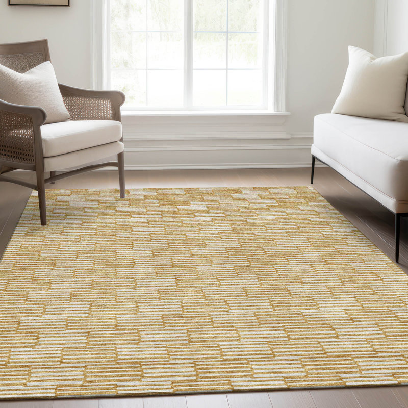 Premium Machine Washable Prisco Gold Rug, Rectangle 2'6" x 3'10"