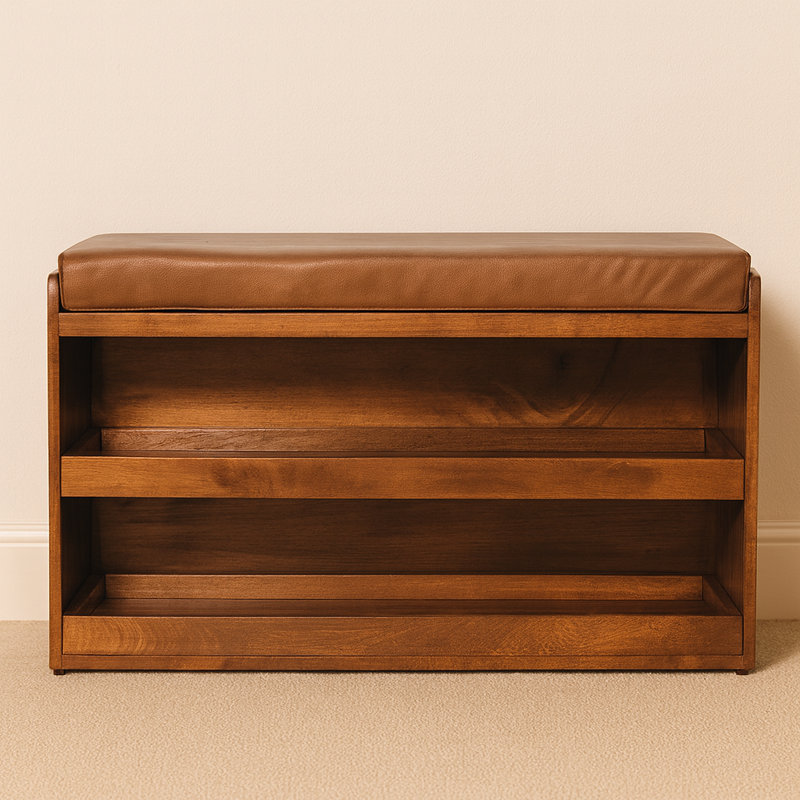 Jhovanny Leather Upholstered Storage Bench, Oak
