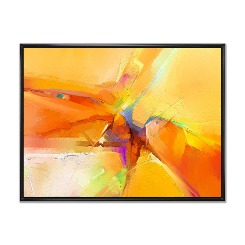 Impression de tempête jaune et orange - reproduction sur toile flottante, H 16 po x l 32 po x P 1 po, Cadre flottant noir