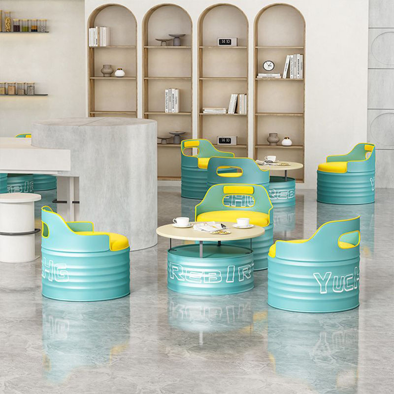Ensemble repas rond 27,56 po Kristalyn, Bleu, Bleu/jaune, 4