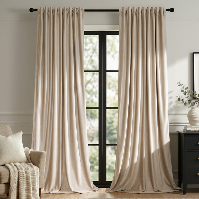 100% Blackout Double-layer Velvet Curtain. Rod Pocket Back Tab Thermal Insulated Drapes for Living room Bedroom (Set of 2)