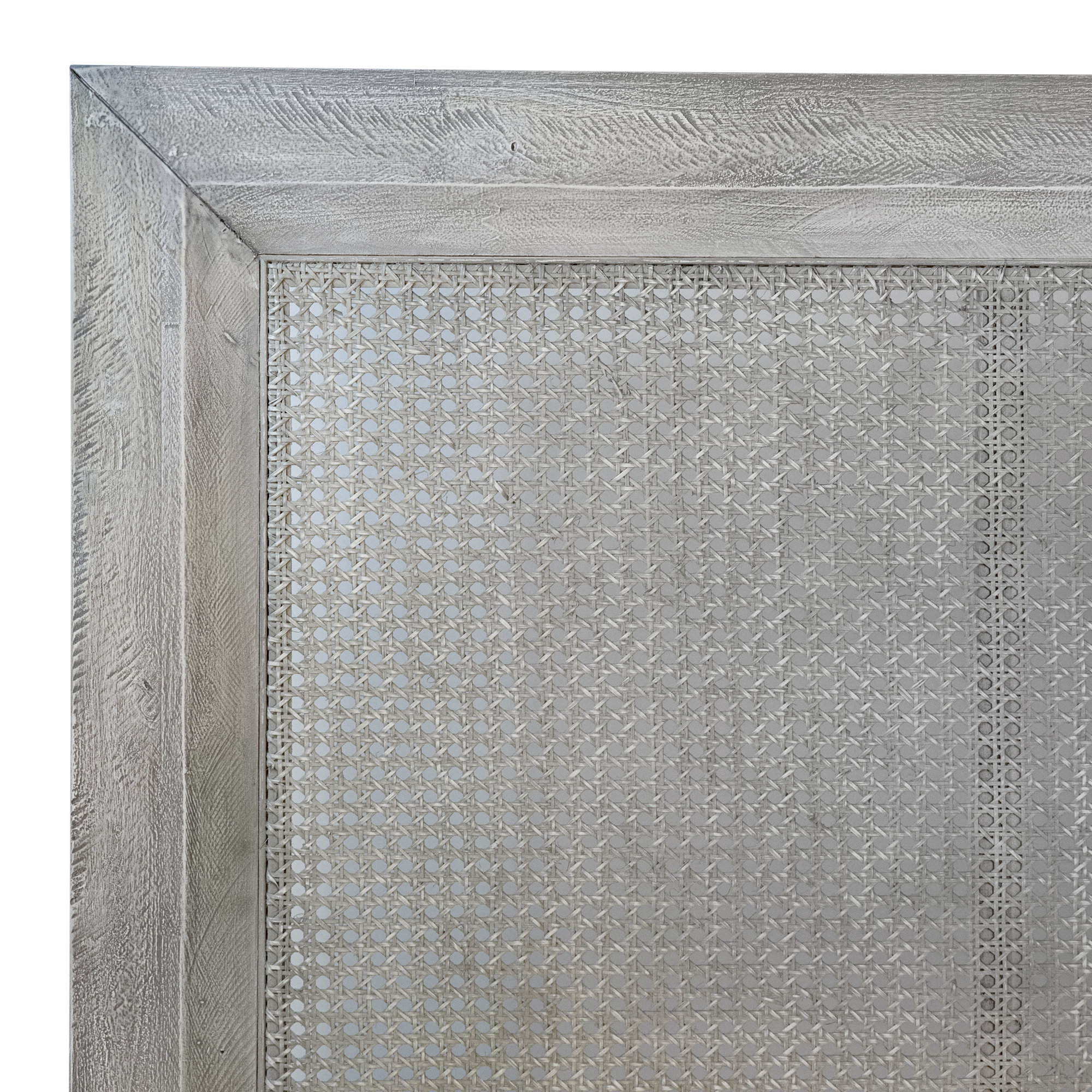 Salman Acacia Wood Eastern Bed with Rattan Headboard in Light Gray Wash, Queen