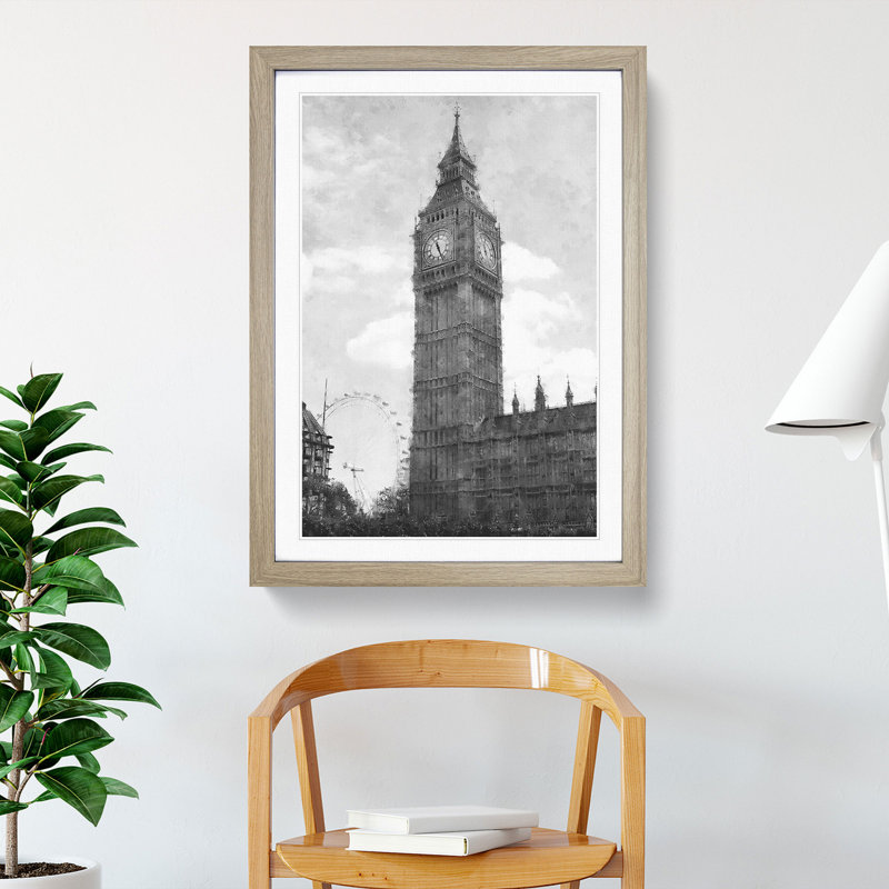 Big Ben and the London Eye Vol.1 - Picture Frame Painting, 48cm H x 36cm W x 2cm D, Oak Framed