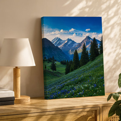 Canvas A Breathtaking Alpine Landscape At Midday Featuring Towering Snow Capped Wall Art Mountains That Dominate The Background Their Canvas Wall Art
