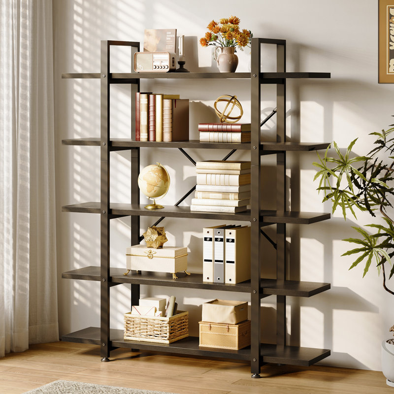 Bibliothèque étagère industrielle en bois à 5 niveaux H 69 "x l 43" Garrison, Noir