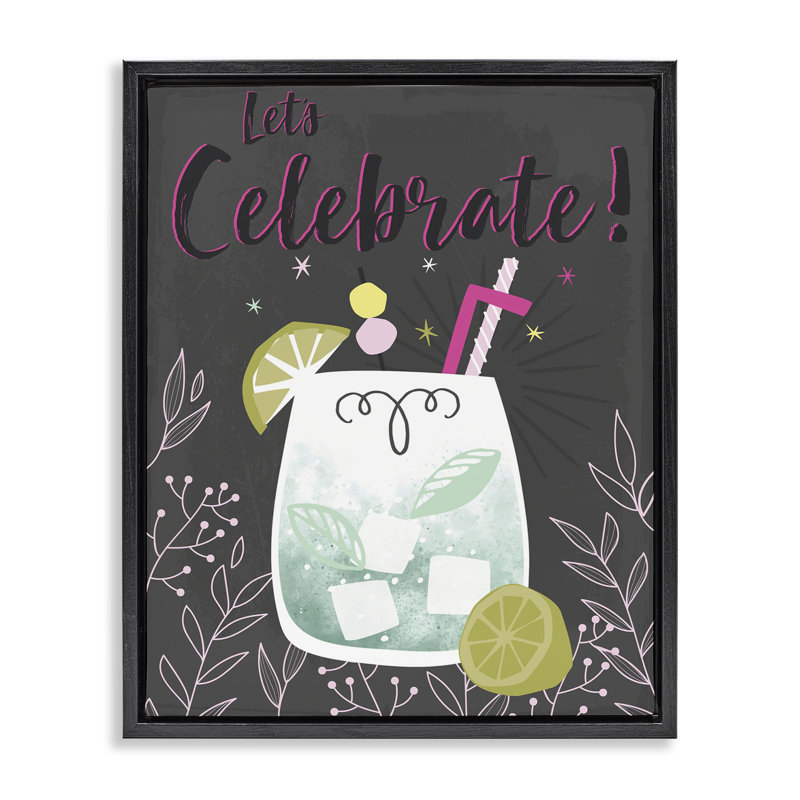  «Let's Celebrate Cocktail», art mural encadré flottant par Angela Nickeas, Cadre flottant noir de jais, H 21 po x l 17 po