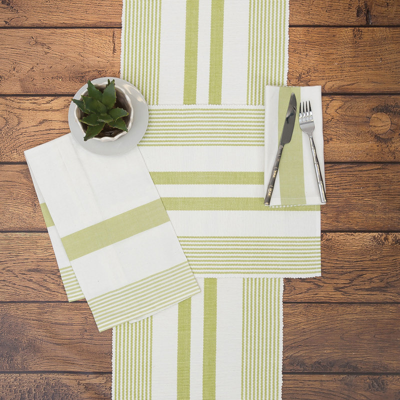 Cotton Table Runner, Peridot/White