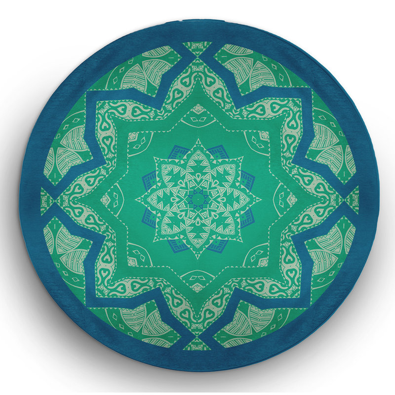Tapis intérieur / extérieur en chenille tissé à la machine bleu, Rond 5 pi