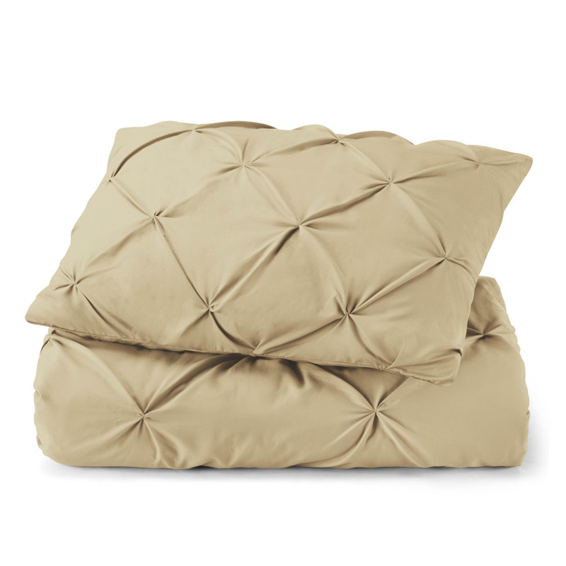 Double Brushed Pleated Duvet Cover Set, Beige Cream, Twin Duvet Cover + 1 Standard Pillowcase